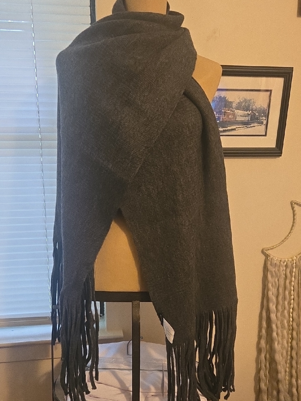 Lucky Brand Charcoal Gray Fringe Knit Wrap